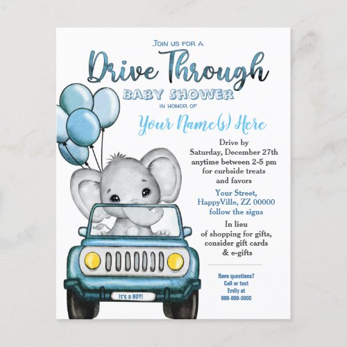 Budget Boy Drive Through Baby Shower Elephant Car Flyer