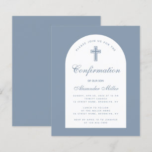 Budget Boy Dusty Blue Arch Confirmation Invitation