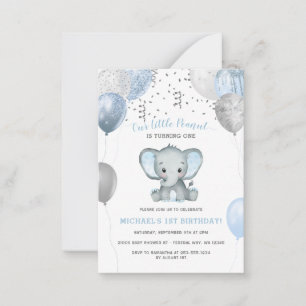Budget Boy Elephant Balloons 1st Birthday Invite