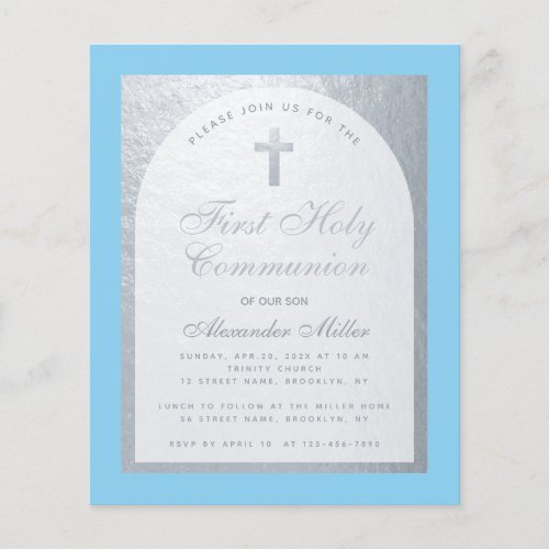 Budget Boy First Communion Silver Gray Blue Invite