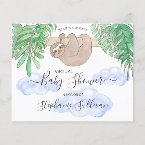 Budget Boy Sloth Virtual Baby Shower Invitation