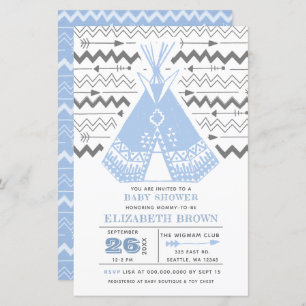 Budget Boy Tribal TeePee Baby Shower Invitations