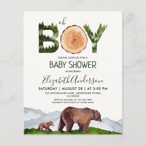Budget Boy Watercolor Woodland Baby Shower  Flyer