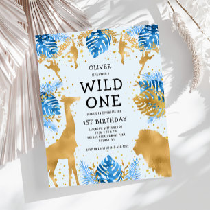 Budget Boys 1st Birthday Blue Gold Safari Invite
