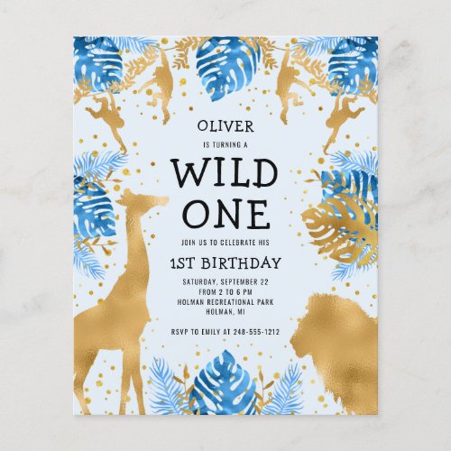 Budget Boys 1st Birthday Blue Gold Safari Invite