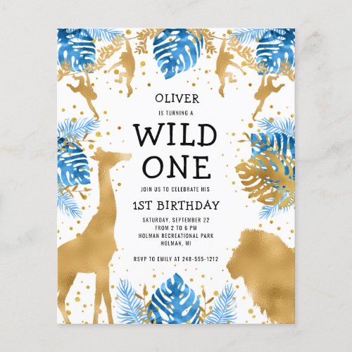 Budget Boys 1st Birthday Blue Safari Invitation