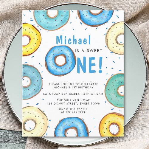 Budget Boys First Birthday Blue Donut Invitation