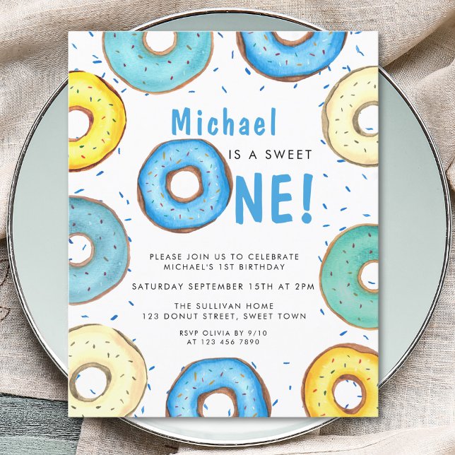 Budget Boy's First Birthday Blue Donut Invitation (Creator Uploaded)