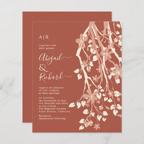BUDGET Branch flowers terracota wedding invitation