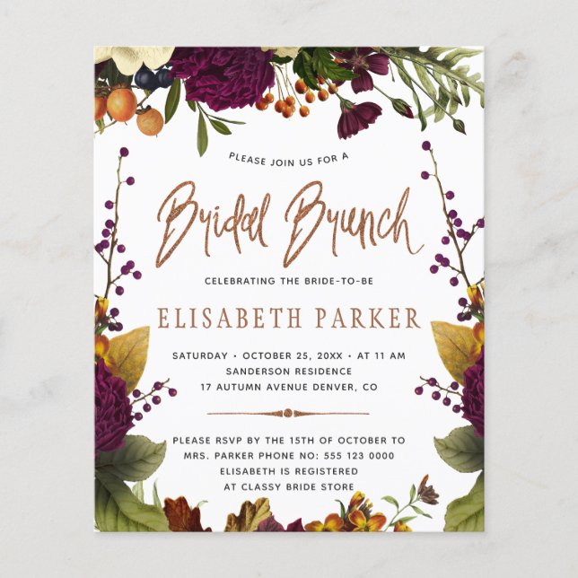 Budget bridal brunch fall bridal shower invitation (Front)