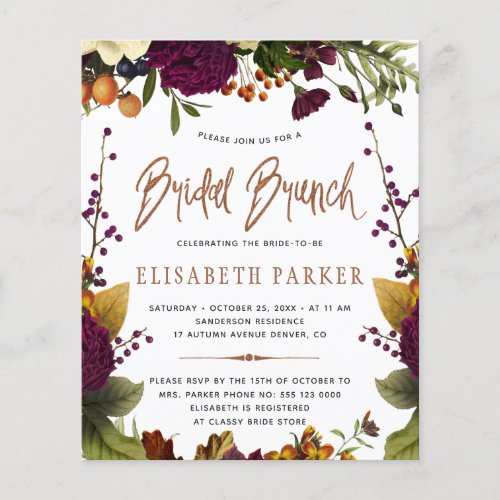 Budget bridal brunch fall bridal shower invitation