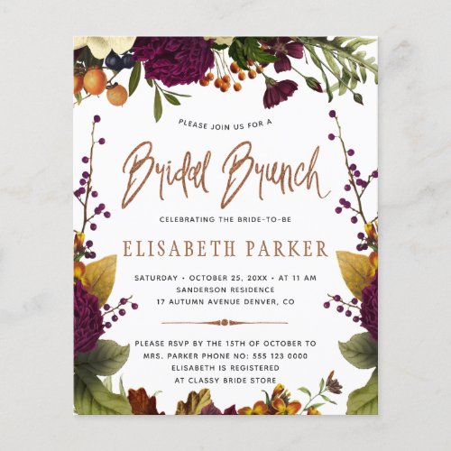 Budget bridal brunch fall bridal shower invitation flyer