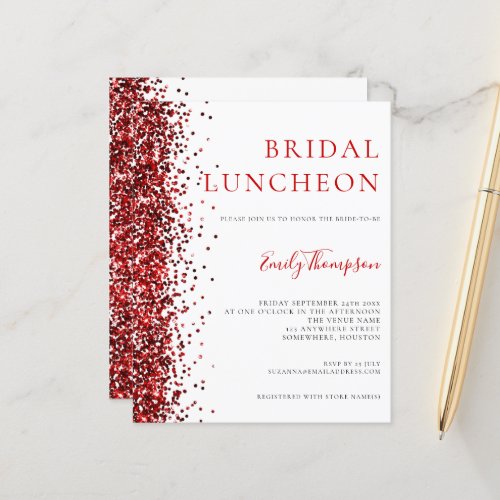 Budget Bridal Luncheon Red Glitter Invitation