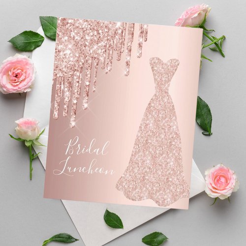 Budget bridal luncheon rose gold dress invitation