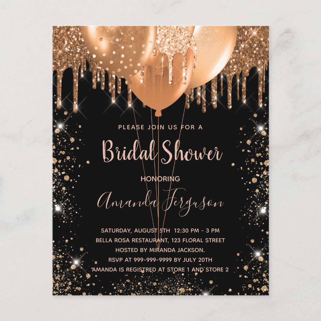 Budget bridal shower black gold balloon invitation Zazzle