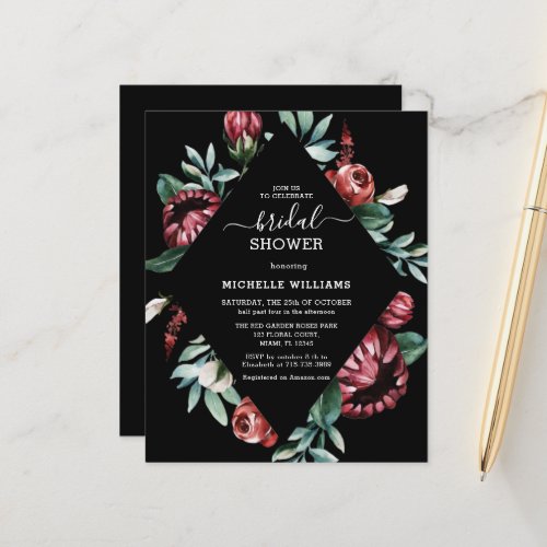 Budget Bridal Shower Black Red Roses Invitation