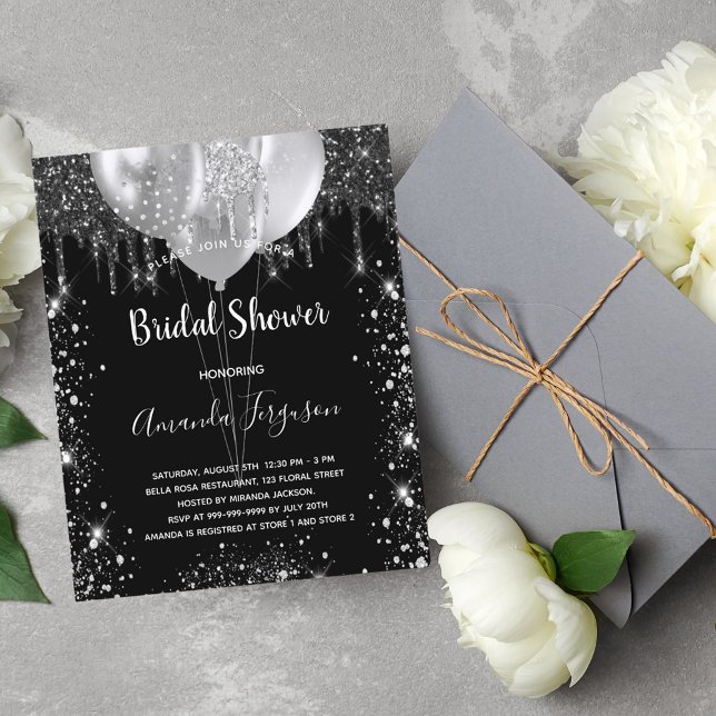 Budget Bridal Shower black silver invitation (Creator Uploaded)
