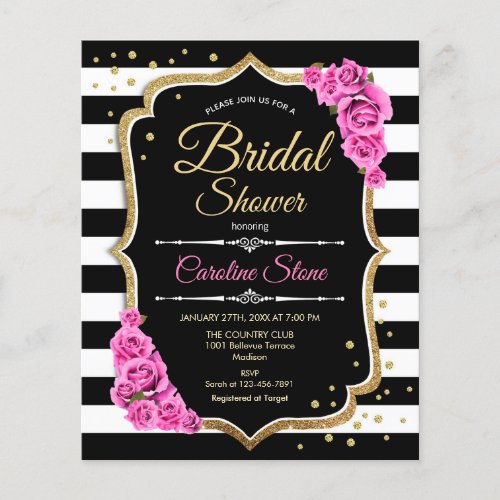 Budget Bridal Shower _ Black White Pink Roses Flyer