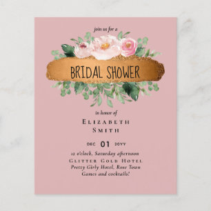 Budget Bridal Shower Blush Pink Floral Gold Modern Flyer