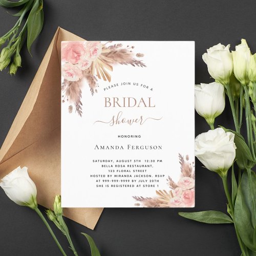 Budget Bridal shower boho pampas grass rose gold