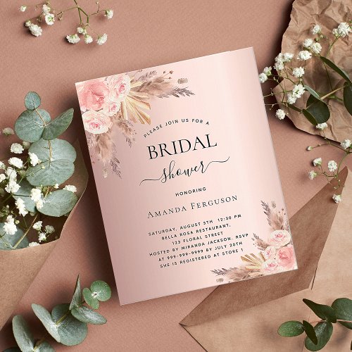 Budget Bridal shower boho pampas grass rose gold