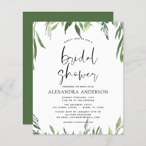 Budget Bridal Shower Botanical Greenery Invitation