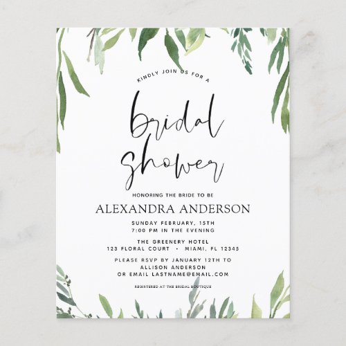 Budget Bridal Shower Botanical Greenery Invitation Flyer