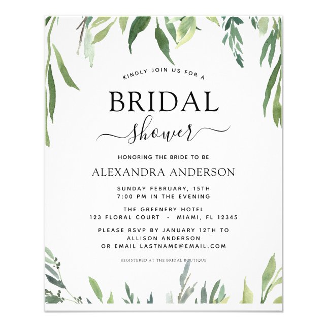 Budget Bridal Shower Botanical Greenery Invitation Flyer (Front)