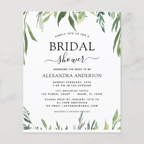 Budget Bridal Shower Botanical Greenery Invitation Flyer