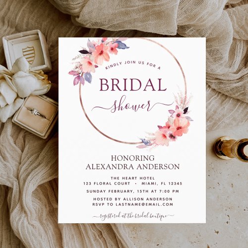 Budget Bridal Shower Burgundy Geometric Invitation