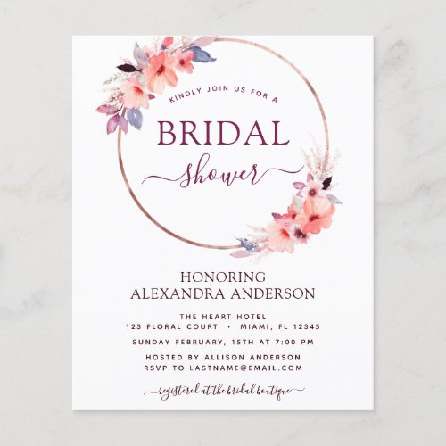 Budget Bridal Shower Burgundy Geometric Invitation Flyer