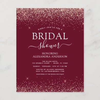 Budget Bridal Shower Burgundy Rose Gold Glitter