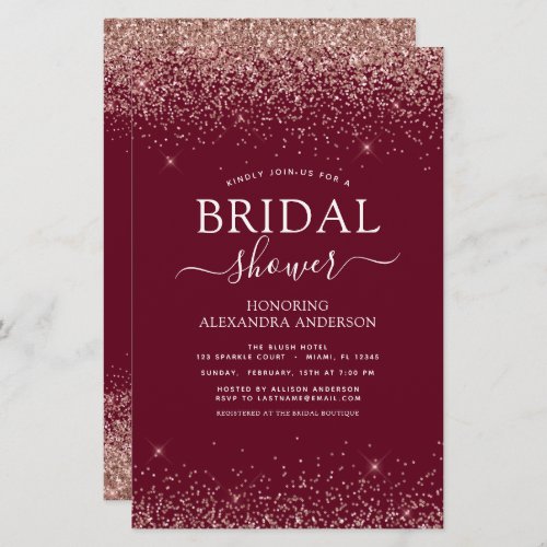 Budget Bridal Shower Burgundy Rose Gold Glitter