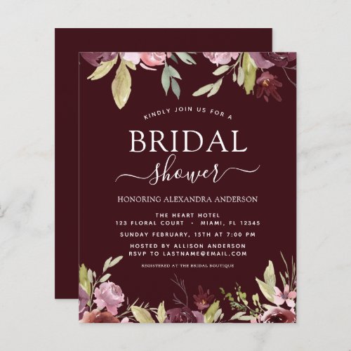 Budget Bridal Shower Burgundy Spring Invitations