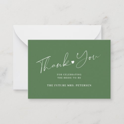 Budget bridal shower chic script green thank you note card