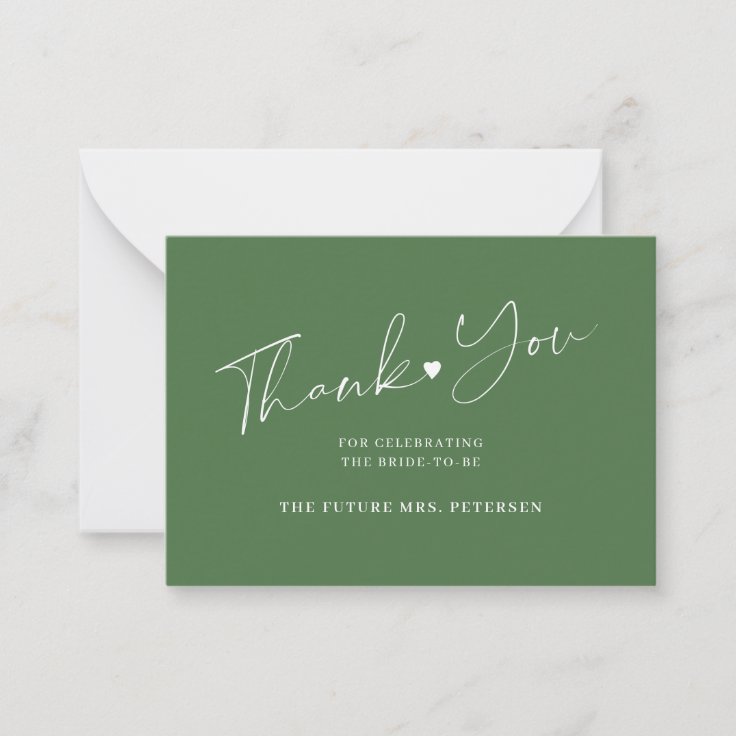 Budget Bridal Shower Chic Script Green Thank You Note Card Zazzle 0077