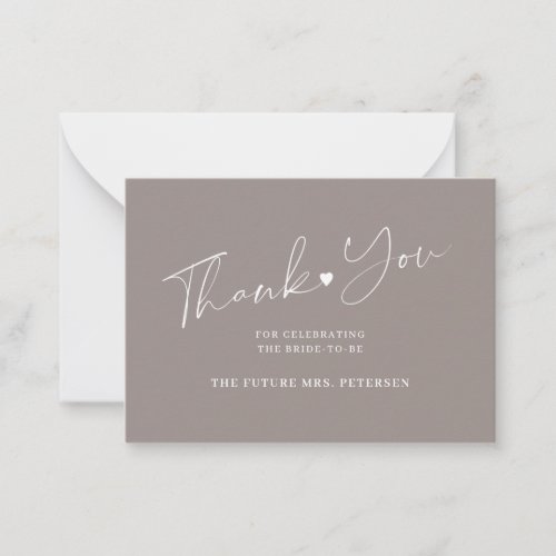 Budget bridal shower chic script grey thank you note card