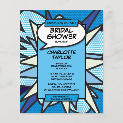 Budget Bridal Shower Comic Book Blue Invitation
