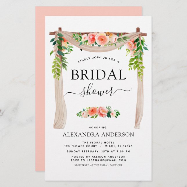 Budget Bridal Shower Coral Peach Floral Invitation (Front/Back)