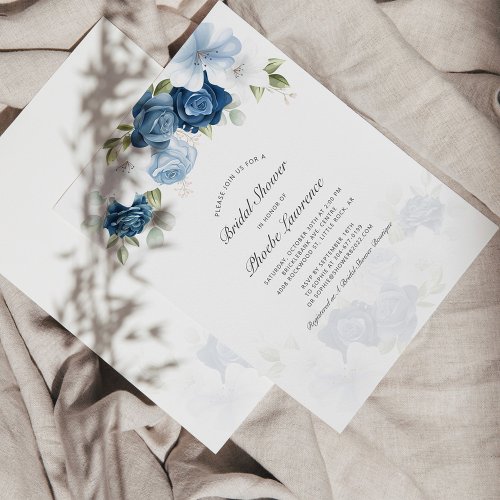 Budget Bridal Shower Dusty Blue Floral Invitation Stationery