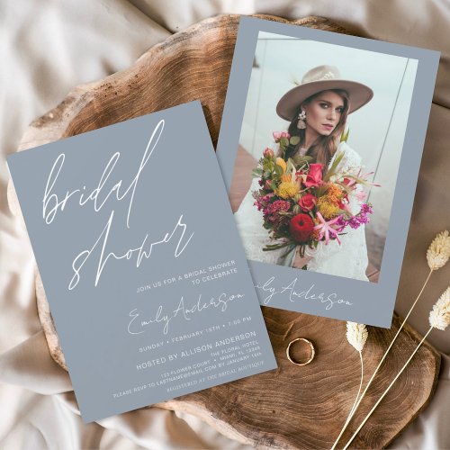 Budget Bridal Shower Dusty Blue Invitation