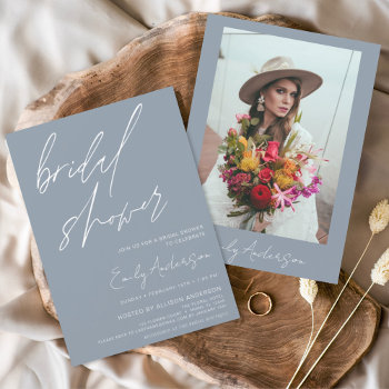 Budget Bridal Shower Dusty Blue Invitation Flyer by Hot_Foil_Creations at Zazzle