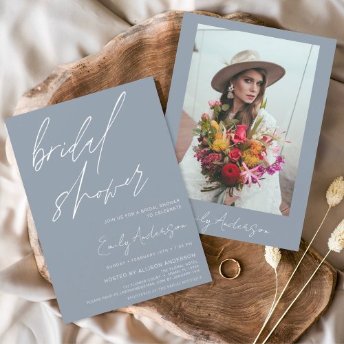 Budget Bridal Shower Dusty Blue Invitation Flyer