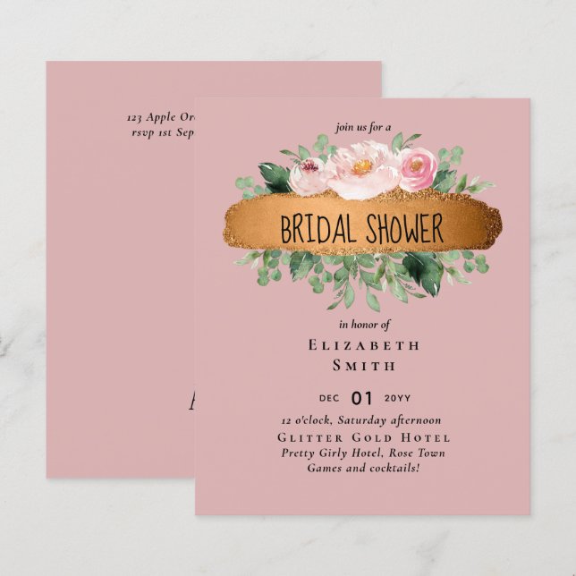 BUDGET Bridal Shower Dusty Rose Gold Wedding       (Front/Back)