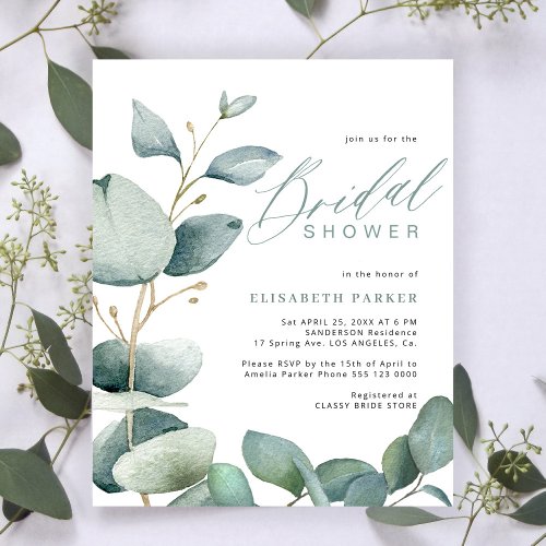 Budget bridal shower eucalyptus elegant invitation