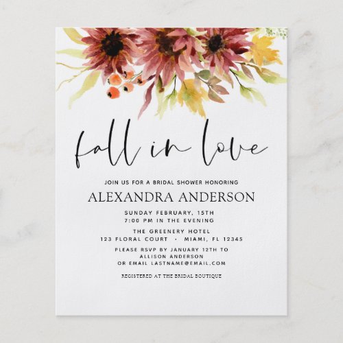 Budget Bridal Shower Fall in Love Sunflower Flyer