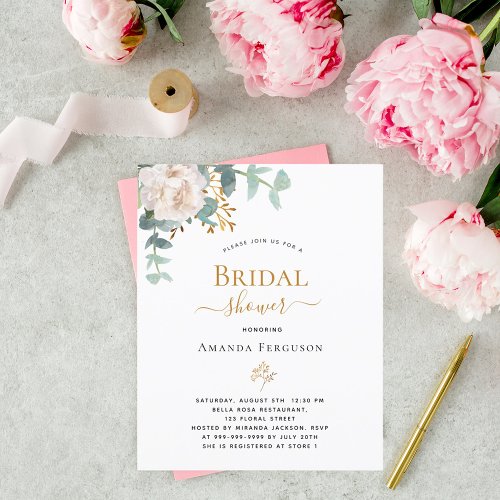 BUDGET Bridal Shower floral eucalyptus invitation