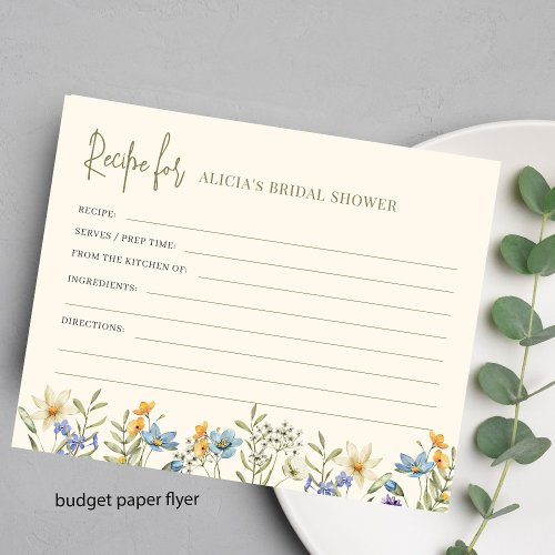 Budget bridal shower floral recipe card flyer