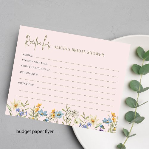 Budget bridal shower floral recipe card flyer