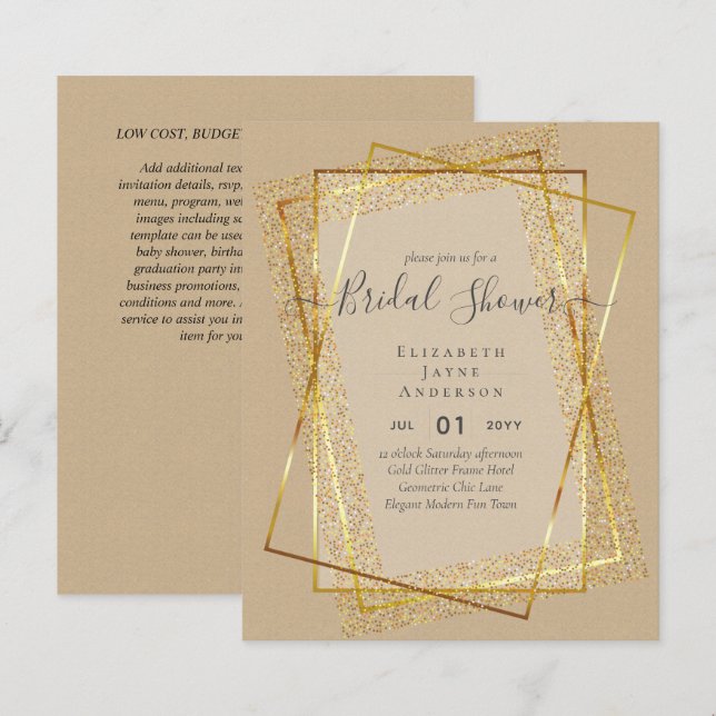 BUDGET BRIDAL SHOWER Glamor Gold Glitter look chic (Front/Back)